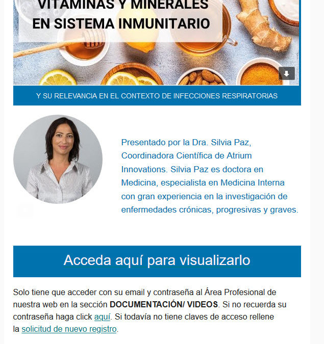 Invitación Webinar: Vitaminas y Minerales en Sist. inmune