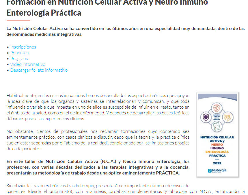CURSO PRESENCIAL NEURO INMUNO ENTEROLOGÍA BARCELONA JUNIO 2023