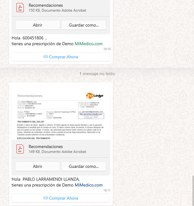 72 Envío de la prescripción por WhatsApp