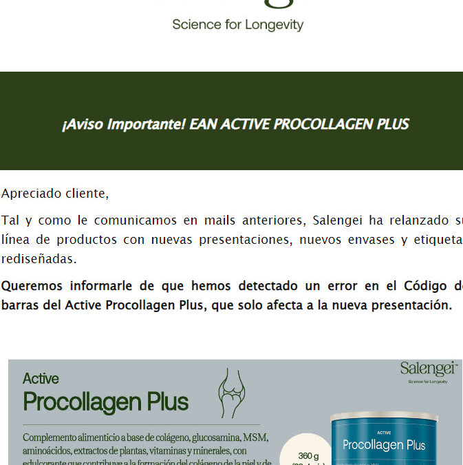 ¡Aviso Importante! EAN ACTIVE PROCOLLAGEN PLUS