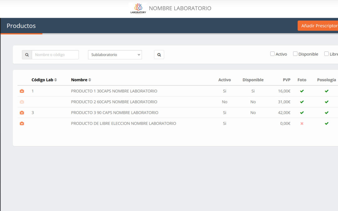 100 Gestión productos Laboratorio