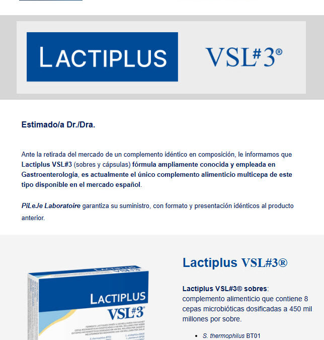 AVISO: Existencia de probióticos VSL#3 asegurada para reemplazar un producto que ya no estará en el mercado