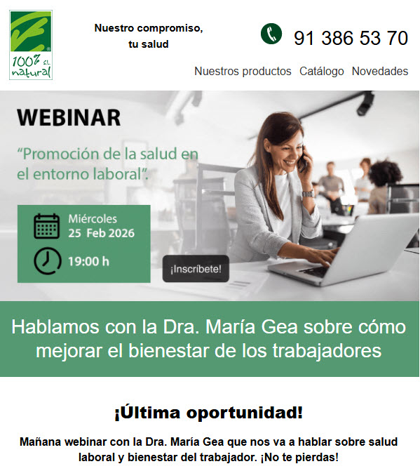 ¡Mañana nuevo Webinar de 100% Natural! 25 de febrero / 19h