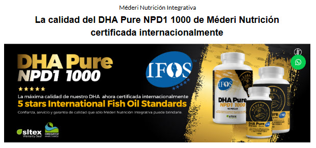 Certificación Internacional de calidad el DHA (Omega 3) de Méderi Nutrición es IFOS 5 estrellas.